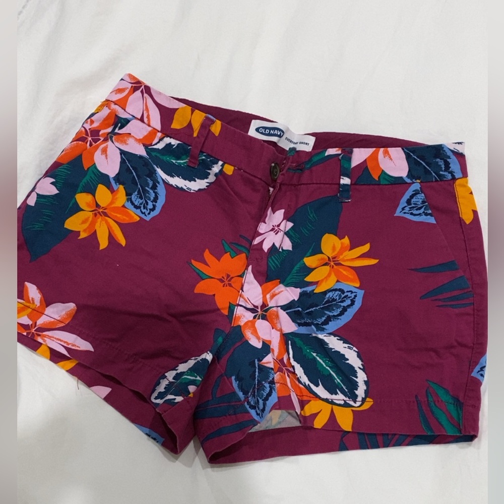 Old Navy Purple and Orange Bermuda Shorts Vibrant Floral Design